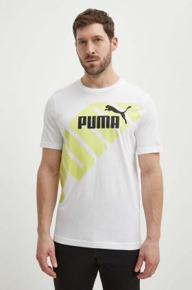 Puma tricou din bumbac POWER bărbați, culoarea alb, cu model, 678960