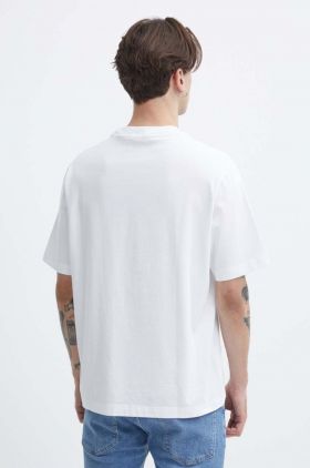 Abercrombie & Fitch tricou din bumbac barbati, culoarea alb, cu imprimeu