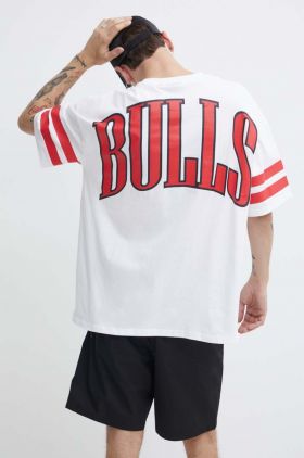 New Era tricou din bumbac barbati, culoarea alb, cu imprimeu, CHICAGO BULLS