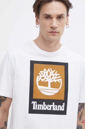 Timberland tricou din bumbac barbati, culoarea alb, cu imprimeu, TB0A5QS21001