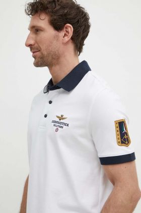 Aeronautica Militare tricou polo barbati, culoarea alb, cu imprimeu, PO1768P191