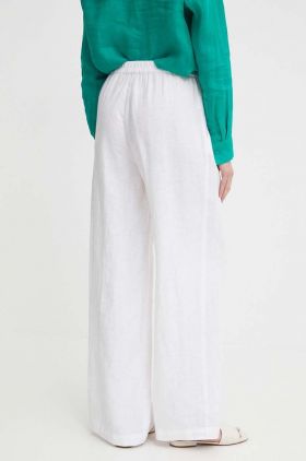 Sisley pantaloni din in culoarea alb, lat, high waist