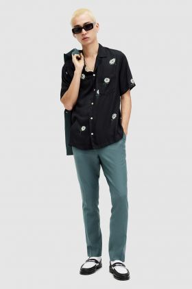 AllSaints pantaloni din lână MOAD TROUSER culoarea turcoaz, mulata, MM514Z