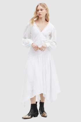 AllSaints rochie din bumbac AVIANA BRODERIE DRES culoarea alb, maxi, evazati, WD579Z