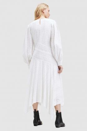 AllSaints rochie din bumbac AVIANA BRODERIE DRES culoarea alb, maxi, evazati, WD579Z