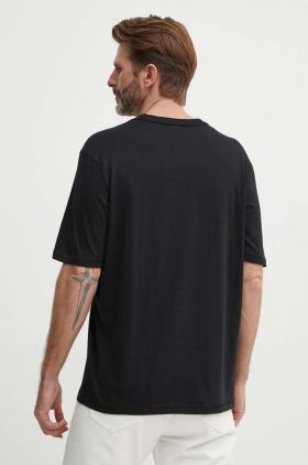 Sisley tricou din bumbac barbati, culoarea negru, cu imprimeu