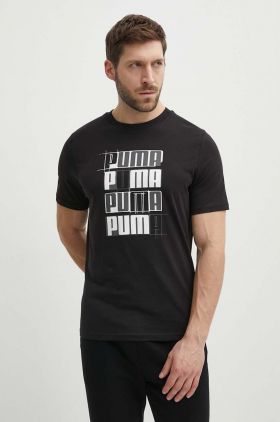 Puma tricou din bumbac bărbați, culoarea negru, cu imprimeu, 678976.