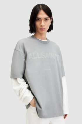 AllSaints tricou din bumbac LASER SS CREW barbati, culoarea gri, cu imprimeu, MG503Z