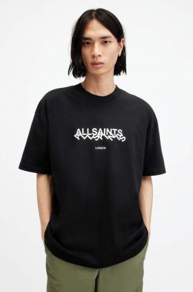 AllSaints tricou din bumbac SLANTED SS CREW barbati, culoarea negru, cu imprimeu, M025PA