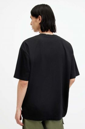 AllSaints tricou din bumbac SLANTED SS CREW barbati, culoarea negru, cu imprimeu, M025PA