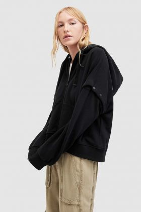 AllSaints hanorac de bumbac HELIS CHLO HOODY femei, culoarea negru, cu glugă, cu imprimeu, WG509Z