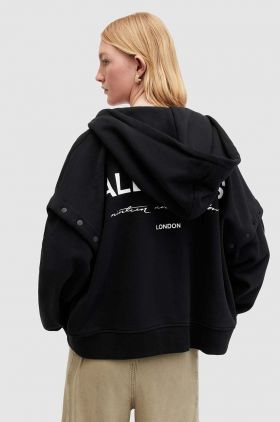 AllSaints hanorac de bumbac HELIS CHLO HOODY femei, culoarea negru, cu glugă, cu imprimeu, WG509Z