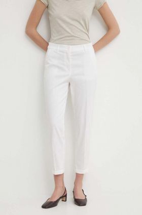 Sisley pantaloni femei, culoarea alb, fason tigareta, high waist