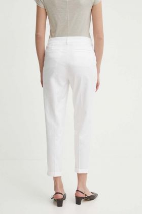 Sisley pantaloni femei, culoarea alb, fason tigareta, high waist