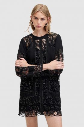 AllSaints rochie din amestec de in NOUSH EMB DRESS culoarea negru, mini, drept, WD591Z