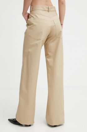 IRO pantaloni de bumbac culoarea bej, lat, high waist