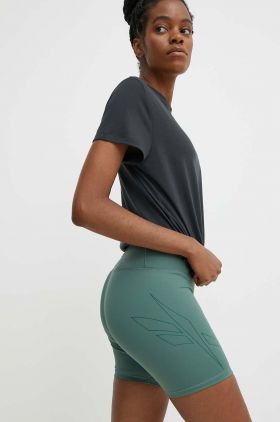 Reebok pantaloni scurți de antrenament Lux Bold culoarea verde, neted, high waist, 100076322