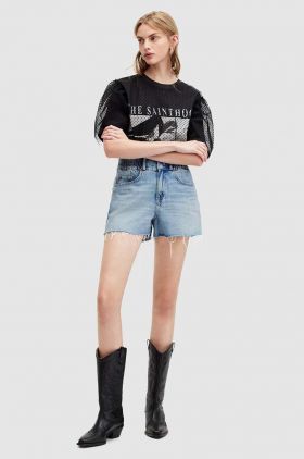 AllSaints pantaloni scurti jeans HAILEY DENIM SHORT femei, neted, high waist, W006EA