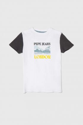 Pepe Jeans tricou de bumbac pentru copii RICK culoarea alb, cu imprimeu