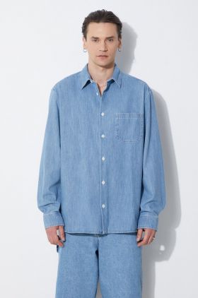 A.P.C. camasa jeans chemise math barbati, cu guler clasic, relaxed, COGXX-H12584