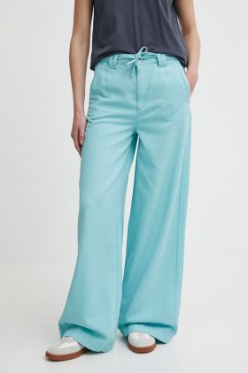 Pepe Jeans pantaloni TAMMY femei, culoarea turcoaz, lat, high waist, PL211728