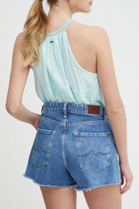 Pepe Jeans pantaloni scurti jeans A-LINE SHORT HW femei, neted, high waist, PL801111MP1