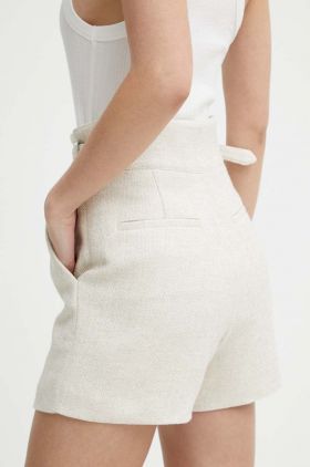 IRO pantaloni scurți din amestec de in culoarea bej, neted, high waist