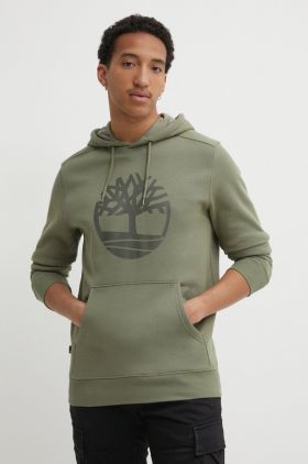 Timberland bluza barbati, culoarea verde, cu glugă, cu imprimeu, TB0A2BJHAP61