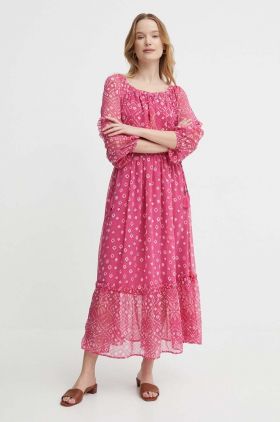 Pepe Jeans rochie MARLENE culoarea roz, midi, evazati, PL953469