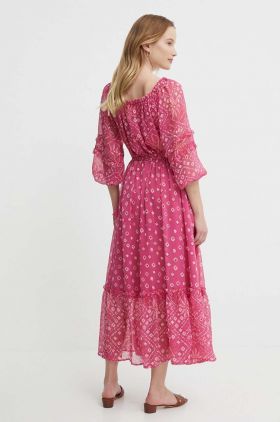 Pepe Jeans rochie MARLENE culoarea roz, midi, evazati, PL953469