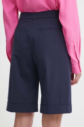 Aeronautica Militare pantaloni scurti femei, culoarea albastru marin, neted, high waist, BF008DJ639