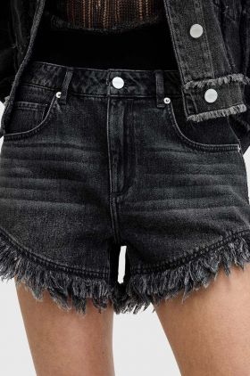 AllSaints pantaloni scurti din bumbac HAILEY DENIM SHORT culoarea negru, neted, high waist, W075EA