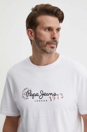 Pepe Jeans tricou CAMILLE barbati, culoarea alb, cu imprimeu, PM509373