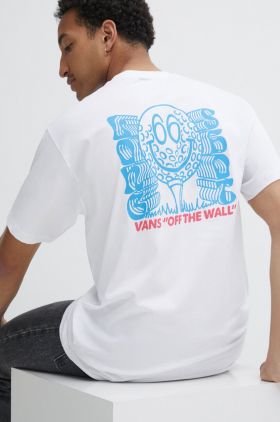 Vans tricou din bumbac barbati, culoarea alb, cu imprimeu