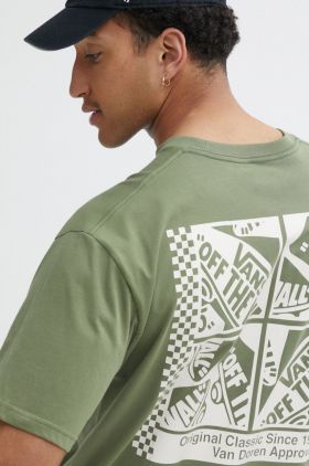 Vans tricou din bumbac barbati, culoarea verde, cu imprimeu