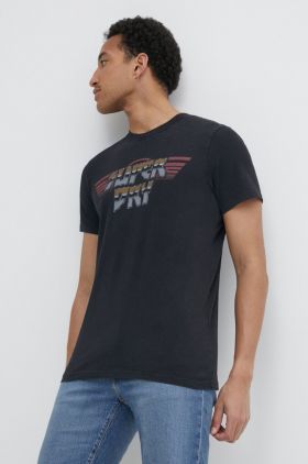 Superdry tricou din bumbac barbati, culoarea negru, cu imprimeu