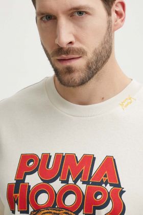 Puma tricou din bumbac bărbați, culoarea bej, cu imprimeu, 624737