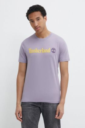 Timberland tricou din bumbac barbati, culoarea violet, cu imprimeu, TB0A5UPQEG71