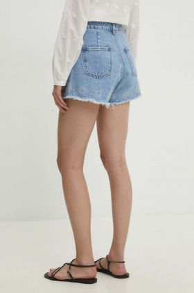 Answear Lab pantaloni scurti jeans femei, cu imprimeu, high waist