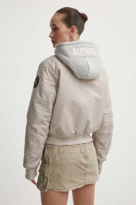 Superdry geaca bomber femei, culoarea gri, de iarna