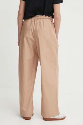 Sisley pantaloni de bumbac culoarea bej, lat, high waist