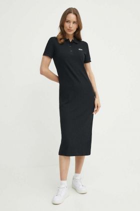 Lacoste rochie culoarea negru, midi, drept