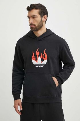 adidas Originals hanorac de bumbac barbati, culoarea negru, cu glugă, cu imprimeu, IS0208