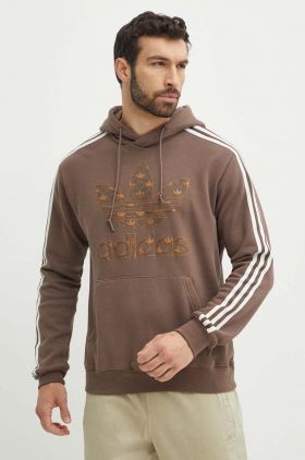 adidas Originals hanorac de bumbac barbati, culoarea bej, cu glugă, cu imprimeu, IS0259