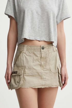 Superdry fusta din bumbac culoarea bej, mini, drept