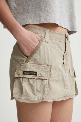 Superdry fusta din bumbac culoarea bej, mini, drept