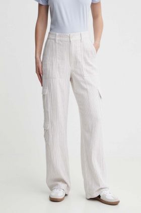 Hollister Co. pantaloni din in culoarea alb, lat, high waist