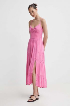 Hollister Co. rochie culoarea roz, midi, evazati