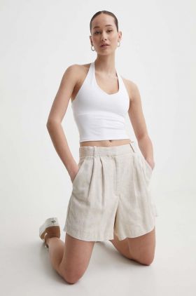 Abercrombie & Fitch pantaloni scurti din in culoarea bej, neted, high waist