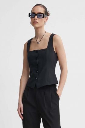 Abercrombie & Fitch vesta culoarea negru, un singur rand de nasturi